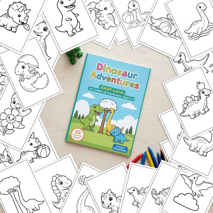 Easy Dinosaur Coloring Book for Toddlers - 25 Page PDF